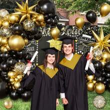kumozawa 130pcs Black & Gold Balloon Arch Kit, Graduation Decor 2026 - Includes Black, Gold Balloons, Foil Star Balloons, Confetti, Ribbons For High School Class Of 2026 Graduation Party - black gold - View 2
