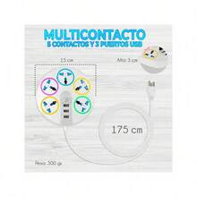 Multicontacto Circular Multiusos 5 Contactos + 3 Puertos Usb - Tipo de Enchufe B USA (110-127V) - Ver 1