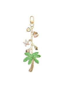 Pendentif fait main d'arbre de noix de coco d'herbe avec des éléments de coquillage et d'étoile de mer - Style bohème de vacances. Pendentif en raphia, pendentif en alliage océanique, style hawaïen. Convient pour la décoration de sac à dos, de portefeuille, d'accessoires de sac de casque, de pendentifs de voiture, d'accessoires simples et à la mode, et de bijoux à goutte d'huile. - Multicolore - Voir 12