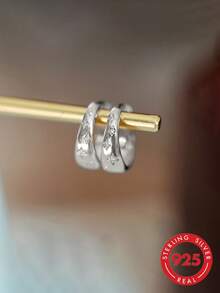 BALMORA 1 par de pendientes de botón de lujo minimalistas de plata de ley 925 con circonita cúbica, regalo de aniversario para mujeres - Plateado - Ver 2