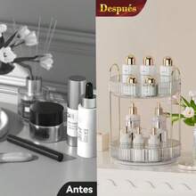 SAFONUS Organizador de Maquillaje Giratorio para Cambiador de 2 Niveles Organizador de perfumes Alta Capacidad Cuidado de la Piel de Perfume de encimera Giratorio de 360 Grados Dos Capas - Transparente - Ver 4
