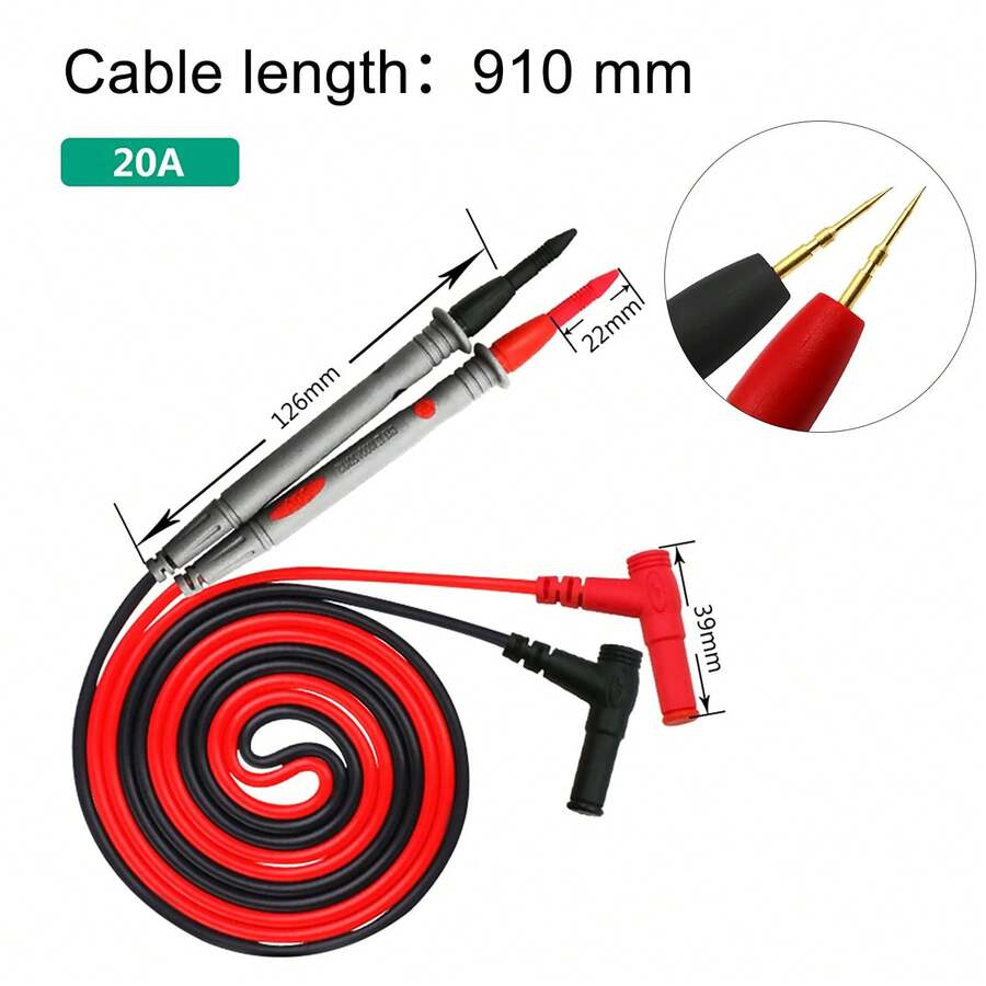 20A 1000V Multimeter Test Leads, Digital Multimeter Head With Needle Pins, Cable And Pen Kit, Multimeter, Voltmeter, PVC Test Kit. PL2L - Gold - View 1