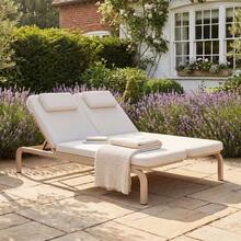 Mobilier de jardin pour 2 personnes, chaise longue, transat, lit de jour d'extérieur, réglable (5 positions), avec table extensible et appui-tête, beige - Beige - Voir 3