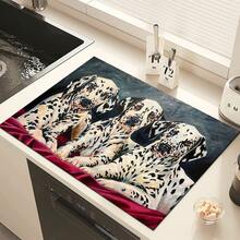 1pc Spotted Dog Pattern Absorbent Dish Drying Mat, Home Decor, Suitable For Espresso Machine, Sink, Faucet, Bathroom, Kitchen Accessories - Multicolor - View 4