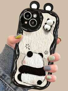 1个3D立体熊猫玩偶TPU手机壳，适用于 17/17AIR/17PRO/17PROMAX/16/16PROMAX/15promax/13 - 彩色 - 查看 1