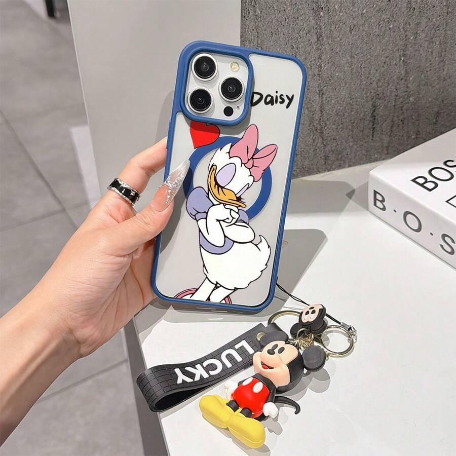 This Disney Mickey Mouse Pattern Lanyard Phone Case Features A Strong Magnetic Closure And Full Coverage Of Acrylic And TPU Material. It's Shockproof, Lightweight, And Suitable For IPhone17/16/11/13/15/15 Plus/15 Pro/15 Pro Max/12/14 Pro Max/11 Pro Max/12 Pro/12 Pro Max/13. It's A Popular Birthday Gift, Business Gift, Durable, Stain-Resistant, And Fingerprint-Resistant New Phone Case For Men And Women. It Also Includes A Mickey Mouse Phone Case And Mickey Mouse Doll Bracelet. Compatible With SamsungGalaxy S20, S21, S22, S23, And S24 Series. It's The Perfect Gift For Friends And Family. This Stylish Phone Case Is Fun, Lightweight, And Durable. IPhone17 Pro Max Phone Case, Minnie Phone Case. - Màu xanh lam - Xem 1