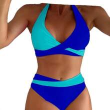 2026 New Color-Block Bikini European And American Style Cross-Strap Swimsuit For Women - Black and White Color Blocking - View 6