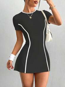 Dewbera Vestido deportivo blanco de manga corta y ajuste delgado para mujer con pantalones cortos y bolsillo para teléfono, para entrenamiento de tenis y actividades al aire libre - Gris Oscuro - Ver 12