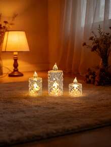 INS Style Diamond Grid Crystal LED Electronic Candle, Living Room & Dining Table Decor With Elegant Ambiance, Warm Light Simulated Flame, Party & Wedding Decoration, Birthday/Housewarming Gift, Battery Powered High-End Home Decor - Multicolor - View 10