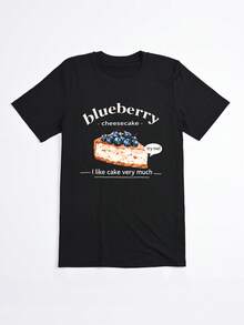 Camiseta negra con estampado de pastel de arándanos y texto I like cake very much para uso casual - Negro - Ver 2
