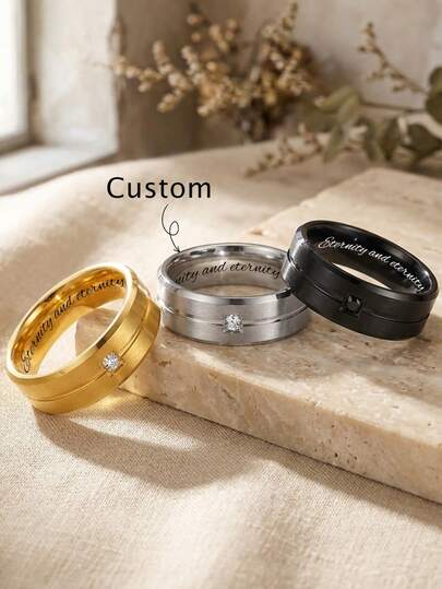 1 pieza Anillo cuadrado personalizado grabado, unisex, material de acero inoxidable, grabado personalizable, disponible en plata, oro, negro, minimalista versátil, casual elegante, lindo distintivo, adecuado para baile de graduación, fiesta, regreso a la escuela, regalo escolar, regalo del Día del Maestro, regalo para compañero de trabajo, anillo grabado personalizado, estilo retro, exquisito romántico, Día del Padre