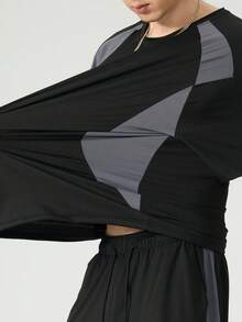 Plus Size Quick-Dry Sports T-Shirt, Fashionable Casual Round Neck Short Sleeve T-Shirt, Suitable For All Seasons - Black - View 6