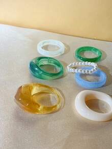 CHOSHILAR 7pcs Resin Stacking Ring Set, Bohemian Vintage Plain Band Rings, Suitable For Daily Wear And Parties, Great Gift For Mother's Day, Thanksgiving, For Mom And Daughter - Color 16 - View 4