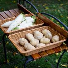 Rectangular Faux Rattan Woven Storage Basket, Kitchen Fruit Vegetable Bread Basket, Restaurant Snack Tray, Home Miscellaneous Storage Tray, Suitable For Restaurant, Bakery, Entrance, Coffee Table, Office Desk, Picnic/Camping - Multicolor - View 8