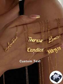 Customized Personalized Jewelry Necklace, Stainless Steel Gold Color Selectable Font And Letter Pendant Necklace, Suitable For Men And Women, Unique Ideal Gift For Girlfriend, Mom, Family, Friends, Daughter, Anniversary, Valentine's Day, Mother's Day, Birthday, Graduation, Daily Wear, Wedding, Prom, Casual, Minimalist, Vintage, Gothic, Cute, Personalized - Multicolor - View 4