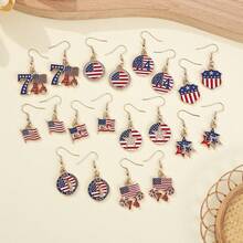 Zinc Alloy 4th Of July Themed Earrings, Oil Drop Rhinestone Design In Red, White And Blue, Suitable As Gifts For Holidays - Independent Sun Earrings - View 2