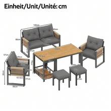 Modern Outdoor Sofa Set, Ideal For Relaxation And Gatherings. Iron Frame, Woven Armrests, Seat Cushions Included, Multifunctional Table. - 灰色 - 查看 7
