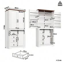 Tall Cabinet With Anti-Tip Protection And Side Snack Rack, Soft-Close Mechanism, Freestanding Kitchen Cabinet With 4 Drawers And Adjustable Shelves, Cabinet With Unique Handle, White - White - 查看 5