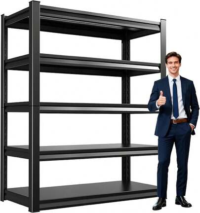 Garage Shelving Heavy Duty Adjustable Storage Shelves 3000LBS Garage Shelves,5-Tier Metal Shelving Unit, Easy Assembly Storage Rack For Warehouse, Basement, Black (16" D X 36" W X 72" H)