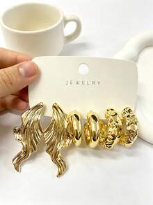 1-9 Piece Set Of Fashionable Gold Earrings For Women, Featuring C-Shaped, Crescent-Shaped, Maple Leaf-Shaped, Textured Fish-Tail-Shaped, And Geometric Earrings, Made From High-Quality Resin. Suitable For Various Occasions Such As Beach Vacations, Dinners, Parties, And Birthday Gatherings. The Design Is Stylish And Lightweight, Making It Also An Ideal Gift For Friends, Sisters, Family Members, Or Mothers. - Gold - View 11