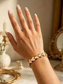 1pc Luxury Geometric 18K Gold Plated Copper Honeycomb Bracelet With Zirconia Stones, Suitable For Women's Daily Wear, Holiday Gift - Yellow Gold - View 3