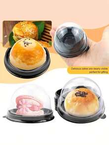 25 hộp nhựa tròn trong suốt đựng bánh trứng tart, đế vàng/đen có nắp vòm, thích hợp để đựng bánh trung thu, bánh trung thu vỏ tuyết và các loại bánh nướng khác. - Nhiều màu - Xem 4