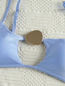 Bộ bikini hai mảnh màu xanh khói thanh lịch, gợi cảm, kiểu dáng trễ vai, kèm trang sức vàng, chất liệu co giãn thoải mái, thích hợp cho mùa hè, kỳ nghỉ biển, lễ hội, tiệc tùng, các hoạt động ở bãi biển và hồ bơi. - Màu xanh bụi bặm - Xem 5