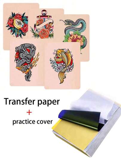 Tattoo Practice Skin + Transfer Paper Set - Fake Skin With Template Paper For Tattoo, Suitable For Beginners And Artists, Great For Tattoo Training, Practice And Pattern Transfer