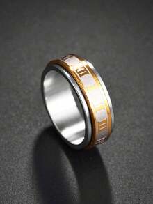 1 chiếc nhẫn xoay số La Mã bằng thép không gỉ dành cho nam. - Vàng - Xem 6