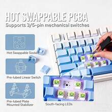 AULA F75 75% Wireless Mechanical Keyboard, 3 Connection Modes: Bluetooth 5.0, 2.4G Wireless, And Type-C Wired. Hot-Swappable Switches, Gasket Structure, 5-Layer Noise Reduction, PBT Keycaps, PC Plate, Multifunctional Metal Knob, RGB Backlight, 4000mAh Battery, Suitable For Gaming And Office - View 4