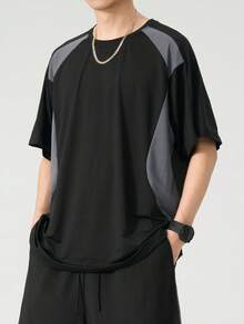 Plus Size Quick-Dry Sports T-Shirt, Fashionable Casual Round Neck Short Sleeve T-Shirt, Suitable For All Seasons - Black - View 4