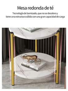 Round Side Table Made Of Composite Wood With A Marble-Effect Texture, Modern Minimalist Side Table For Sofa, 2-Tier Storage Unit - 白色 - 查看 5
