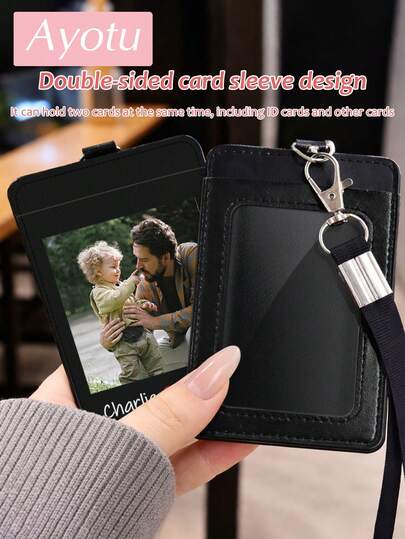Ayotu Custom Photo & Text Retractable ID Badge Holder With Lanyard, Detachable Lanyard And Vertical Card Protector, Suitable For Office Staff, Doctors, Nurses, Teachers, Students And Professionals