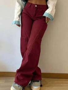 Boyfriend Style Patchwork Women Straight Leg Jeans Casual Spring - Red - View 3