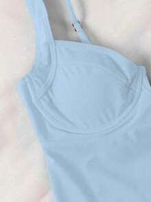 Traje de baño de una pieza negro, de cuello en V, elegante y sexy, de llegada nueva primavera/verano de Polovedo, adecuado para la playa, vacaciones, fiestas y citas - Azul 2 - Ver 6