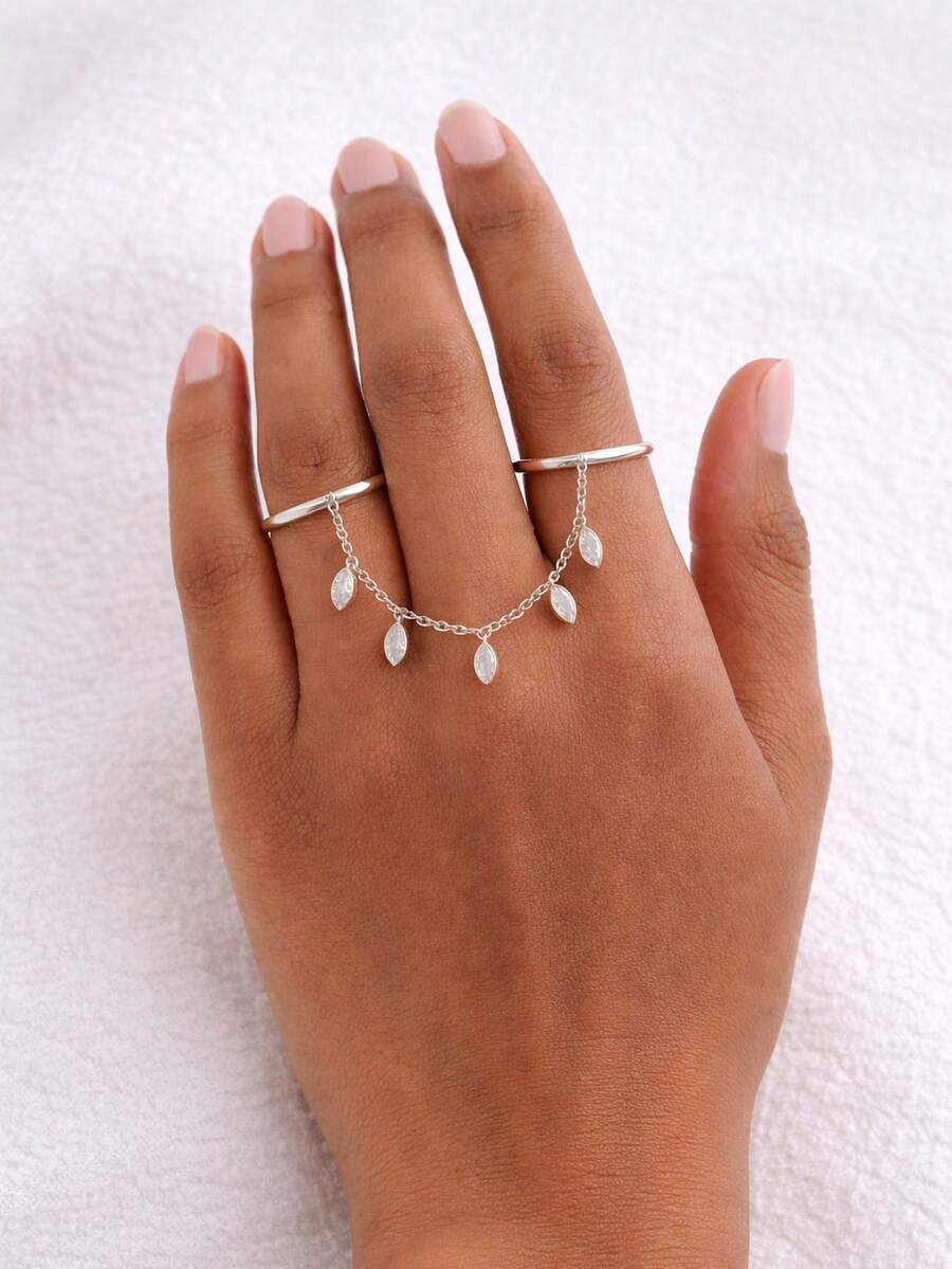 1 chiếc nhẫn nhiều lớp mới, thiết kế độc đáo, tối giản, đính pha lê, phụ kiện thời trang đa năng. - JZ422 Bạc - Xem 1