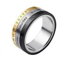 Anillo de calendario de acero inoxidable grabado con láser - Tabla de tiempo en números romanos, del lunes al domingo y visualización de la fecha, diseño ligero y duradero adecuado para el uso diario, cumpleaños, vacaciones - Accesorios de moda modernos y regalos prácticos, joyería exquisita - Calendario tricolor - Ver 5
