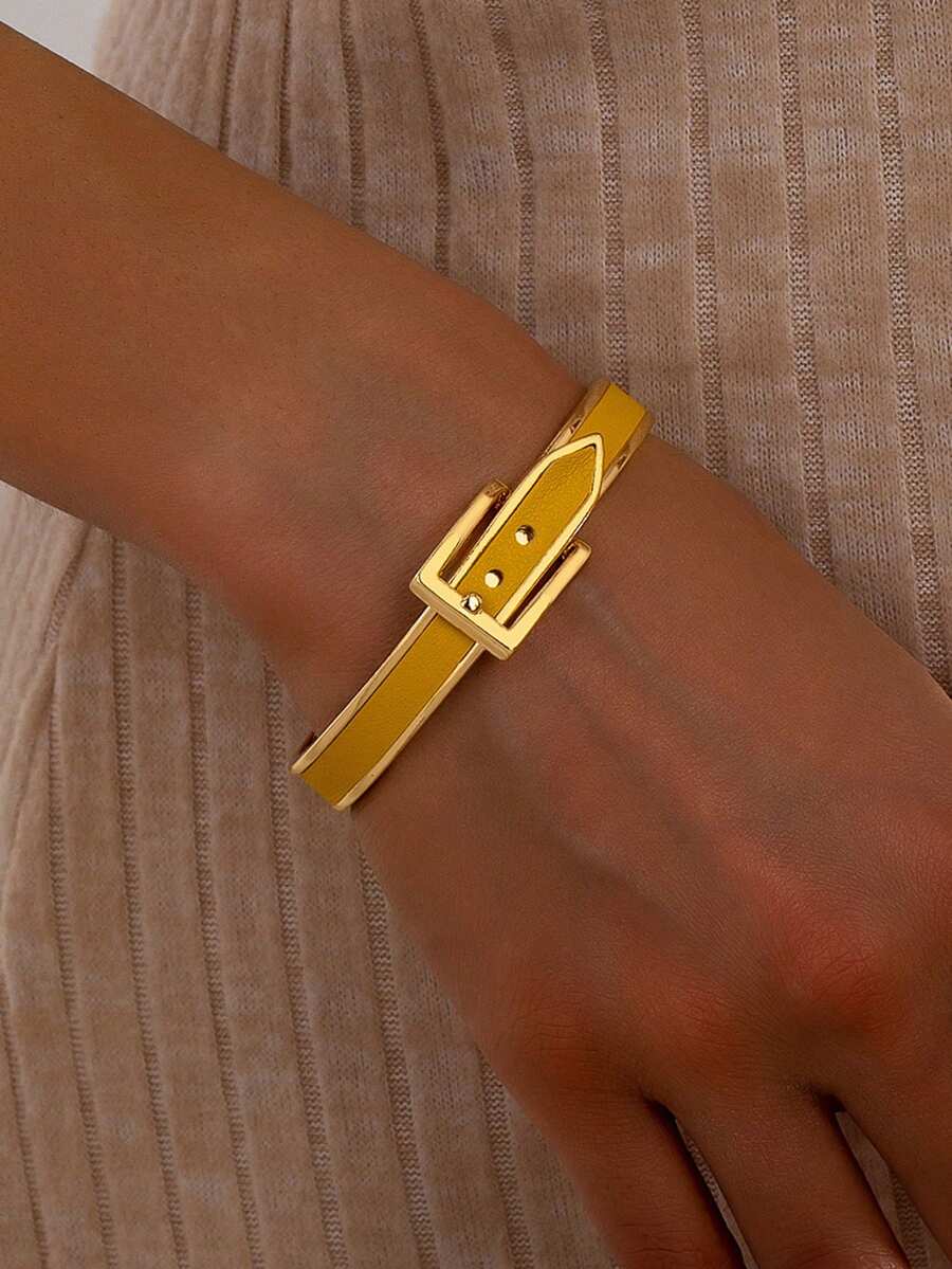 1 pieza Brazalete de estilo punk con textura exagerada de lichi amarillo de moda de pasarela, regalo de amistad versátil para mujeres - Amarillo - Ver 1