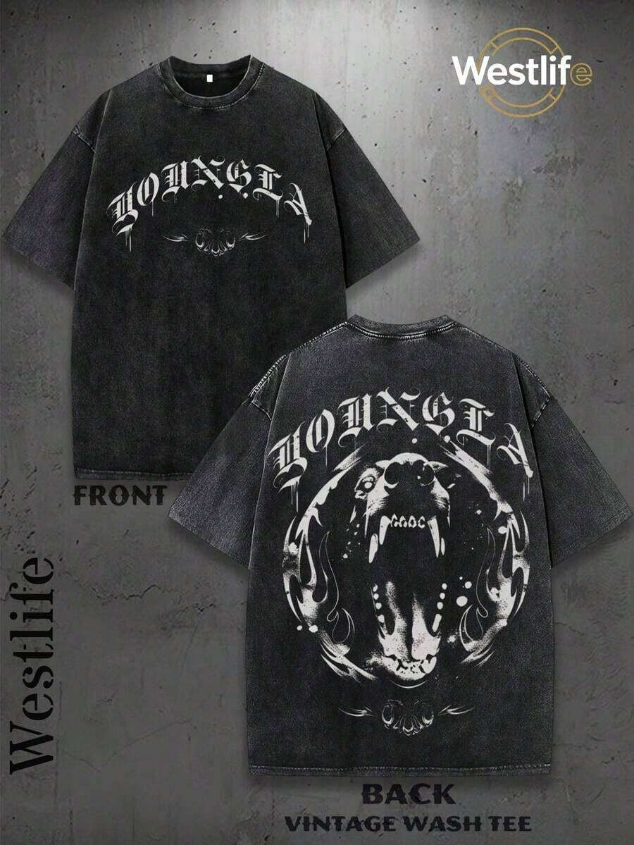 Men's Vintage GYM Graphic Tee| Summer Men's Street Style Retro Print-Shirt| YLA Wolf Design| Niche Fashion Men's Clothing Y2k Clothing| Unisex WJFB - 黑色 - 查看 1
