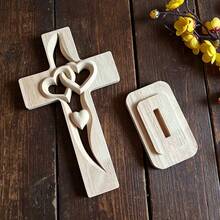 1pc Solid Wood Carved Cross Desktop Ornament, Home Decor Figurine. Widely Used In Office, Household, Courtyard & DIY Display. Ideal Festive Decoration For Christmas, Halloween, Thanksgiving, Valentine's Day, Easter, And Great Gift For Friends. - Multicolor - View 12