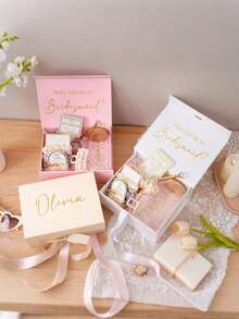 1 pieza Caja de regalo con cinta personalizable con nombre, Caja de regalo plegable, Caja de regalo magnética, Caja de regalo para boda, Caja de regalo personalizable con nombre de dama de honor, Caja de regalo personalizable con tapa y cinta, Regalo de boda personalizado que incluye caja de regalo para dama de honor, Adecuado para bodas, cumpleaños, San Valentín, regalos para la novia y otras ocasiones - Multicolor - Ver 6