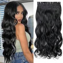 20/24inch 1-Pack 3/4 Full Head Curly Wave Clips In On Synthetic Hair Extensions Hair Pieces For Women 5 Clips - Black - View 9