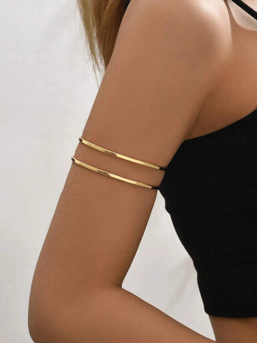 One Cut-Out Design Open Cuff Bracelet, Suitable Summer Parties, Dancing, Weddings, Holidays, Music Festivals, Independence Day, Graduation And Other Festive Occasions - Yellow Gold - View 1