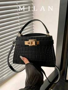 Mini Fashionable Solid Color Flap PU Handbag - Black - View 2