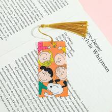 SNOOPY 2/4个可爱卡通史努比书签，亚克力阅读书签，史努比狗狗流苏吊坠书签，动漫风格 - 彩色 - 查看 2