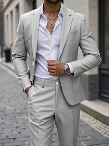 Bộ vest nam 2 món, áo blazer và quần kiểu Anh, phù hợp cho các dịp thường ngày, công sở, đi làm, đám cưới, tiệc tùng, tiệc chiêu đãi, mùa xuân/hè. - Xám - Xem 1