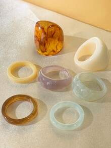 CHOSHILAR 7pcs Resin Stacking Rings Set, Tortoiseshell Handmade Tie Dye Knuckle Rings, 7 Different Designs For Daily, Party, Beach, Birthday, Graduation, Mother's Day, Thanksgiving - Elegant Fashion Gift - Color 17 - View 4