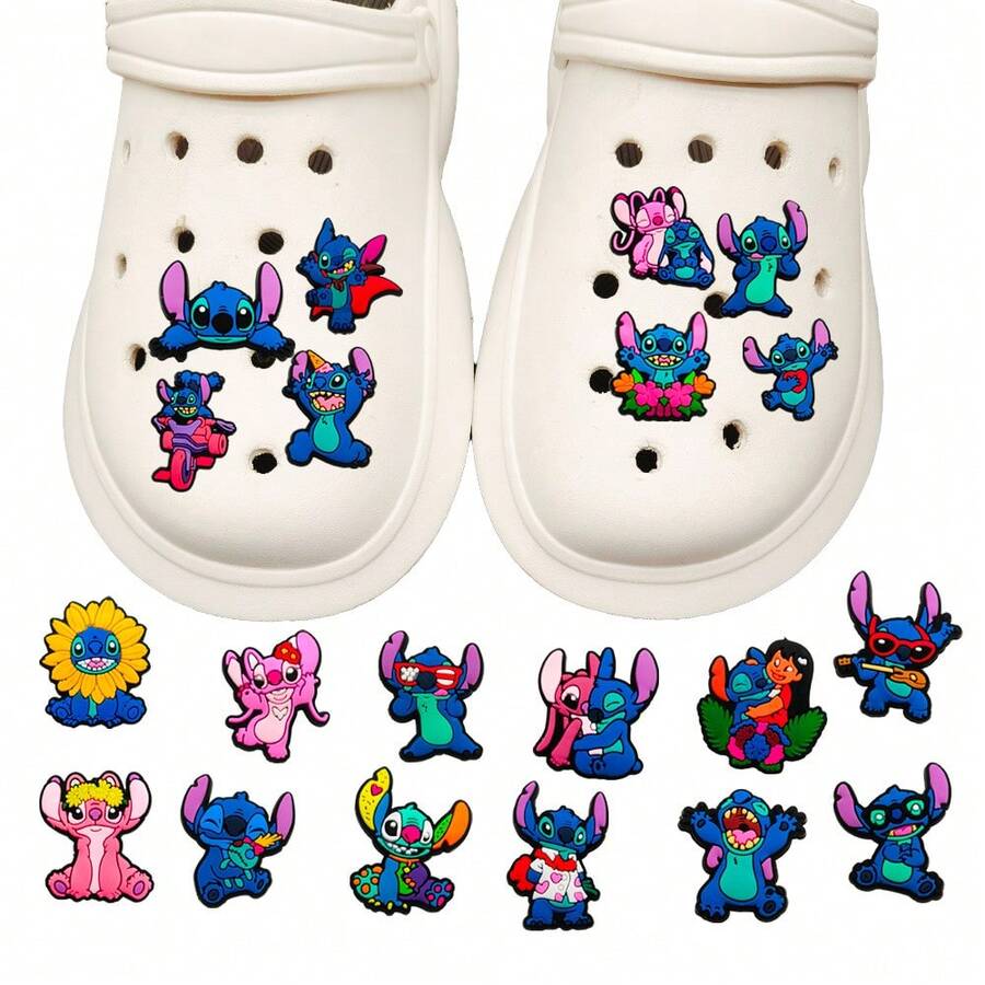 20 piezas Encantos de zapato de Lilo y Stitch, decoraciones de zapato de PVC lindas de Stitch y Ángel para zuecos, hebillas de zapato de dibujos animados desmontables, accesorios de sandalias DIY para niños y adultos, encantos con tema del Proyecto 626, regalo perfecto para fans de Stitch