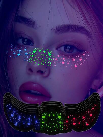 6 Sheets Glow Tattoos Rainbow Heart Freckles Face Tattoo Stickers Waterproof Glow In The Dark Tattoos For Festival Neon Glow Party Festival Parade Wedding Rave Accessories