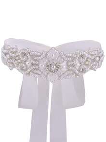 1 Piece Vintage Waist Cinch, Handmade Wedding Belt, Ribbon Bow Waist Decoration, Women's Bridesmaid Dress Sash - Ivory - View 6